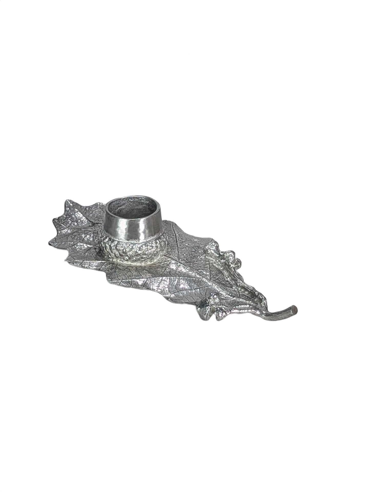 Handcrafted Pewter Oak Leaf Candle Holder, Botanical Acorn Taper Candlestick, Nature Inspired Autumn Table Decor