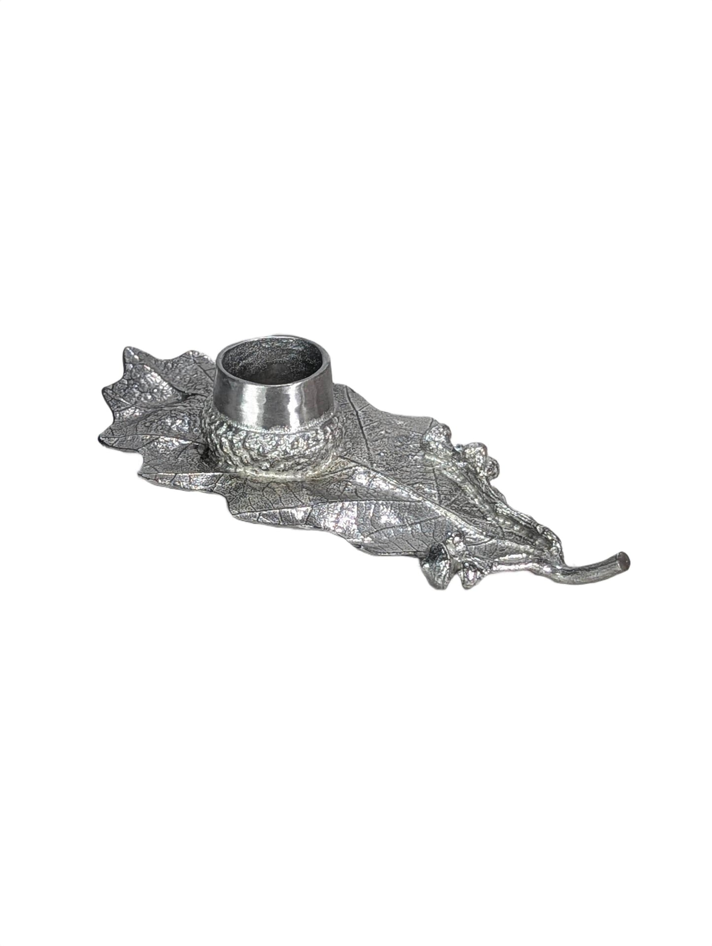 Handcrafted Pewter Oak Leaf Candle Holder, Botanical Acorn Taper Candlestick, Nature Inspired Autumn Table Decor