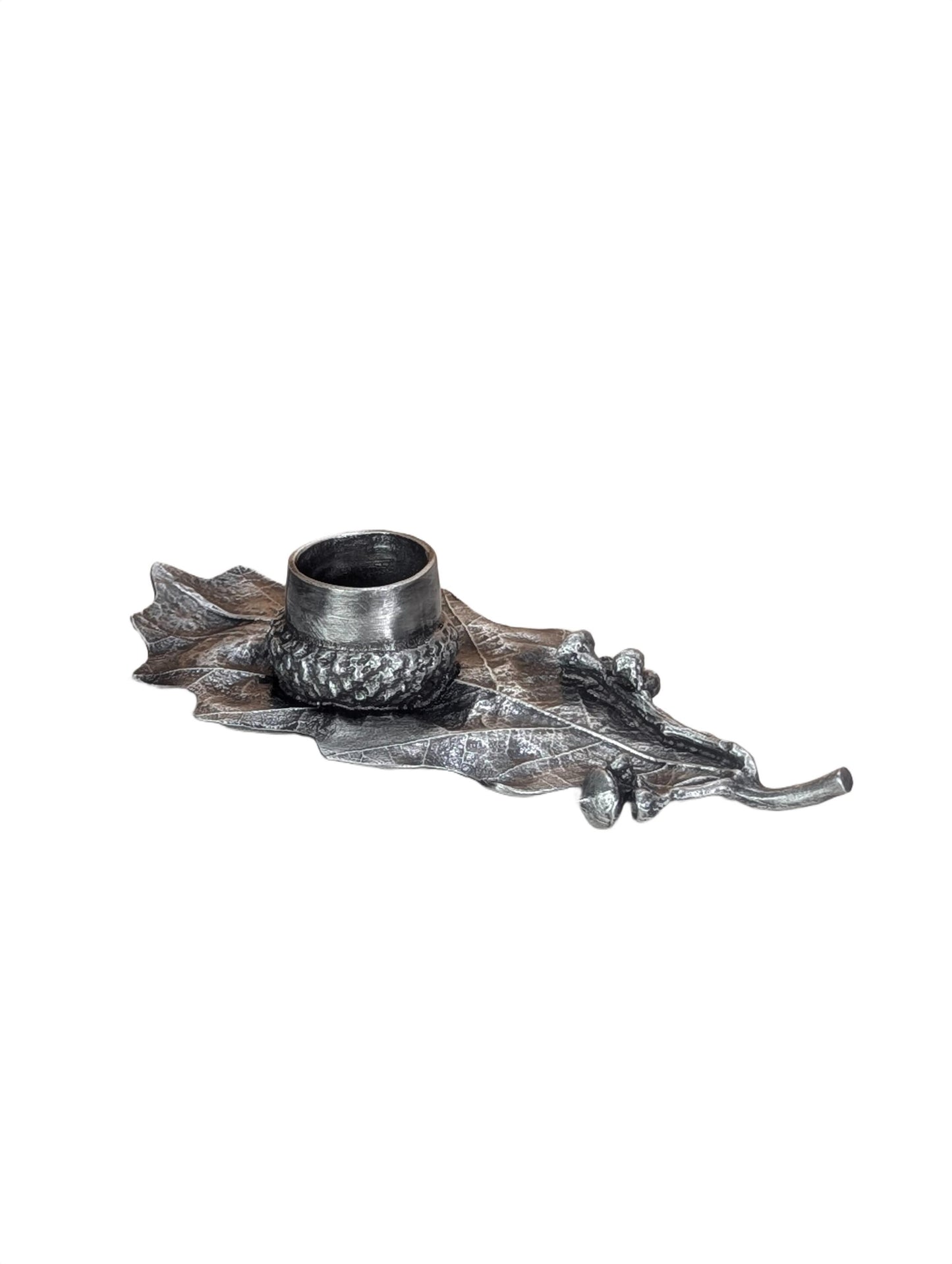 Handcrafted Pewter Oak Leaf Candle Holder, Botanical Acorn Taper Candlestick, Nature Inspired Autumn Table Decor
