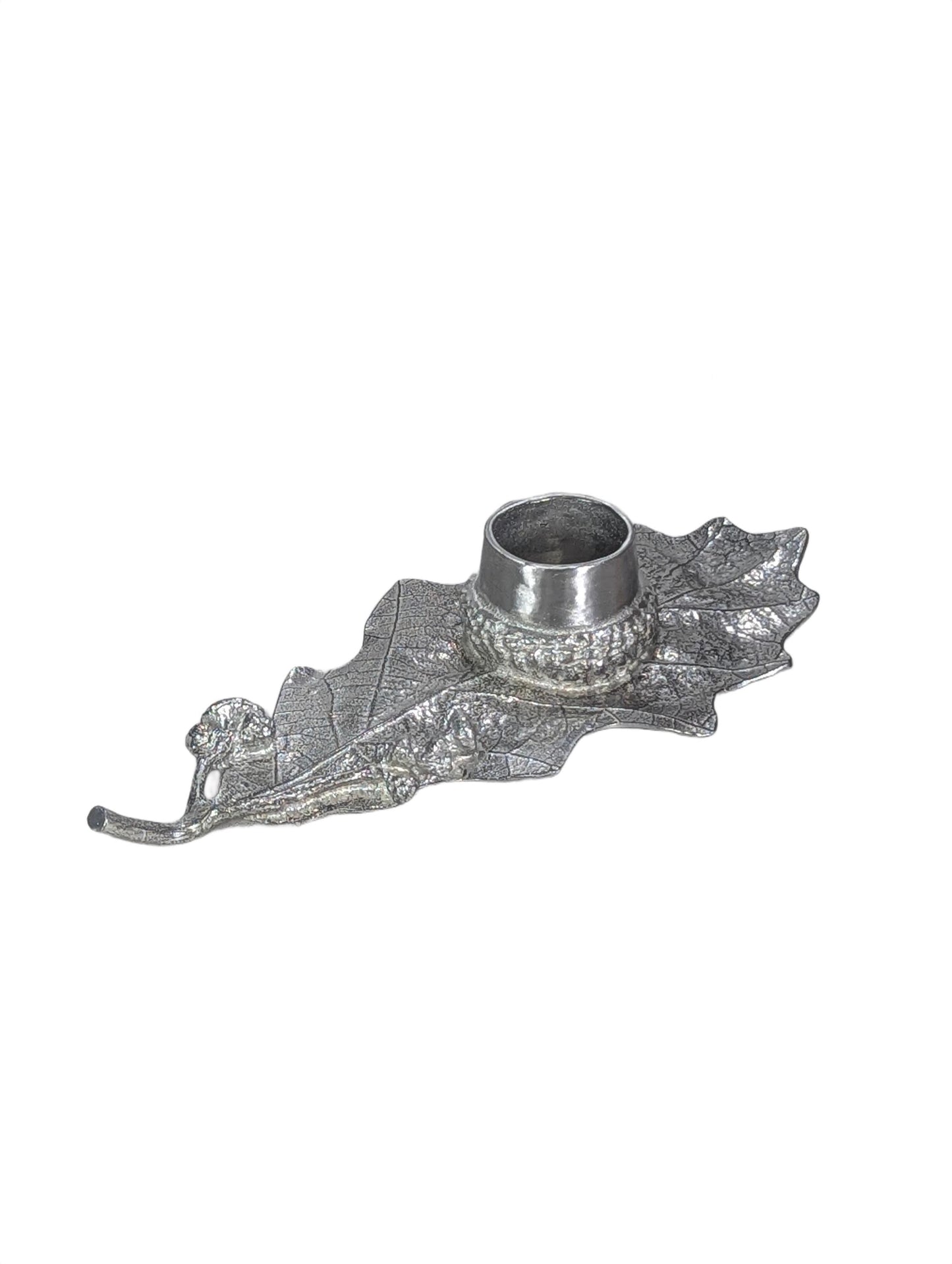 Handcrafted Pewter Oak Leaf Candle Holder, Botanical Acorn Taper Candlestick, Nature Inspired Autumn Table Decor