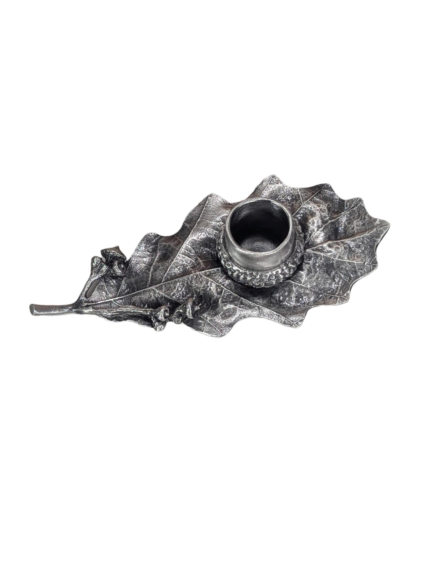 Handcrafted Pewter Oak Leaf Candle Holder, Botanical Acorn Taper Candlestick, Nature Inspired Autumn Table Decor