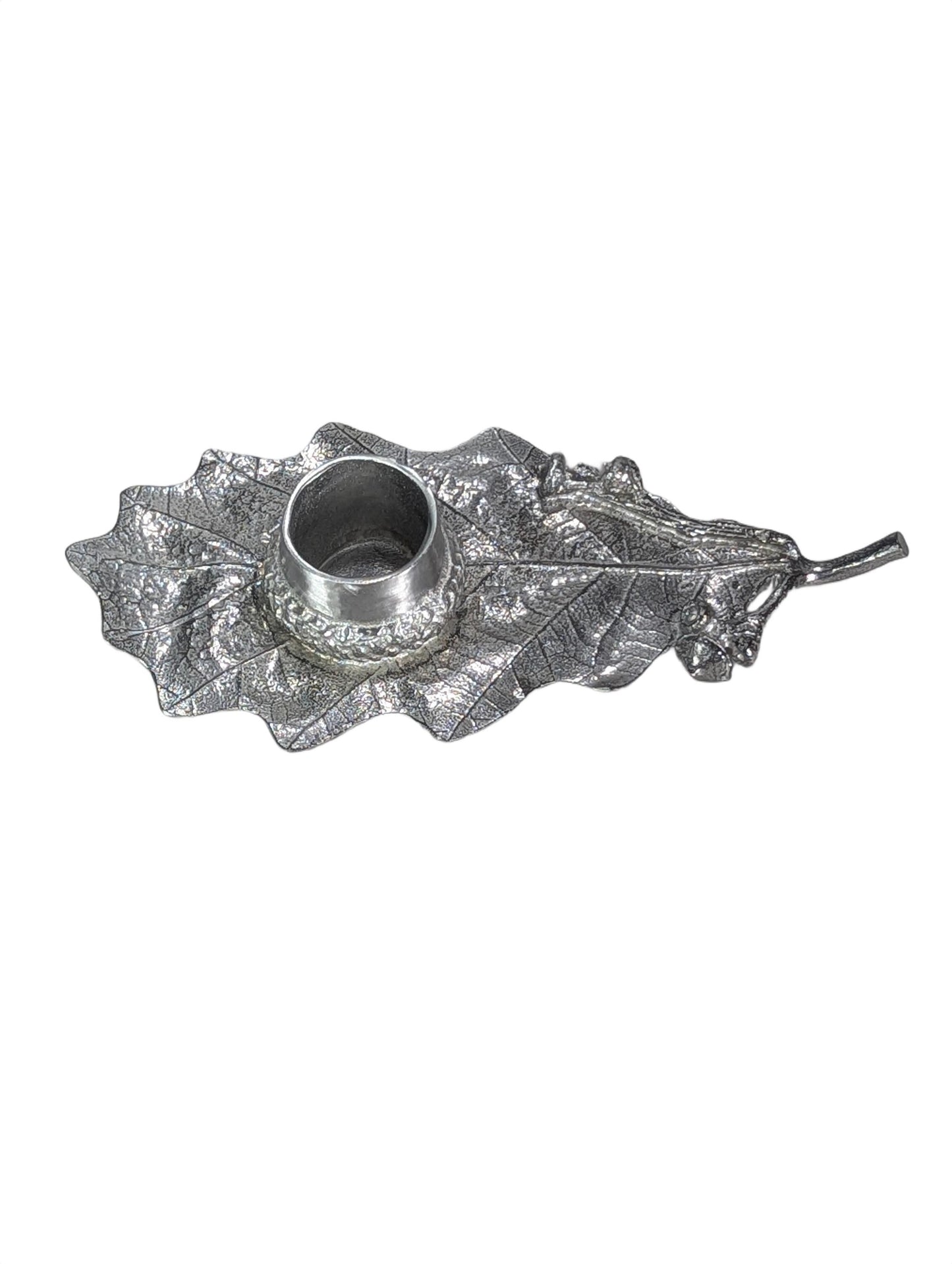 Handcrafted Pewter Oak Leaf Candle Holder, Botanical Acorn Taper Candlestick, Nature Inspired Autumn Table Decor