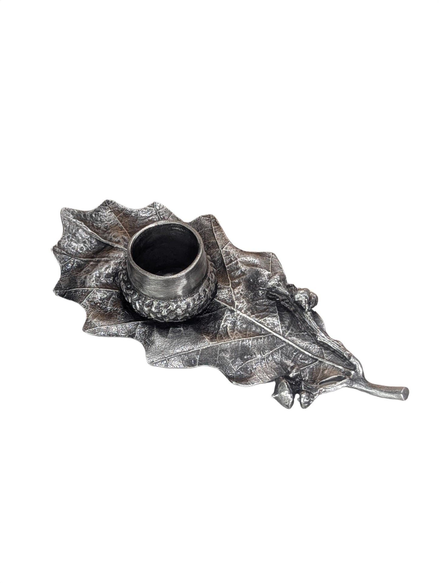 Handcrafted Pewter Oak Leaf Candle Holder, Botanical Acorn Taper Candlestick, Nature Inspired Autumn Table Decor
