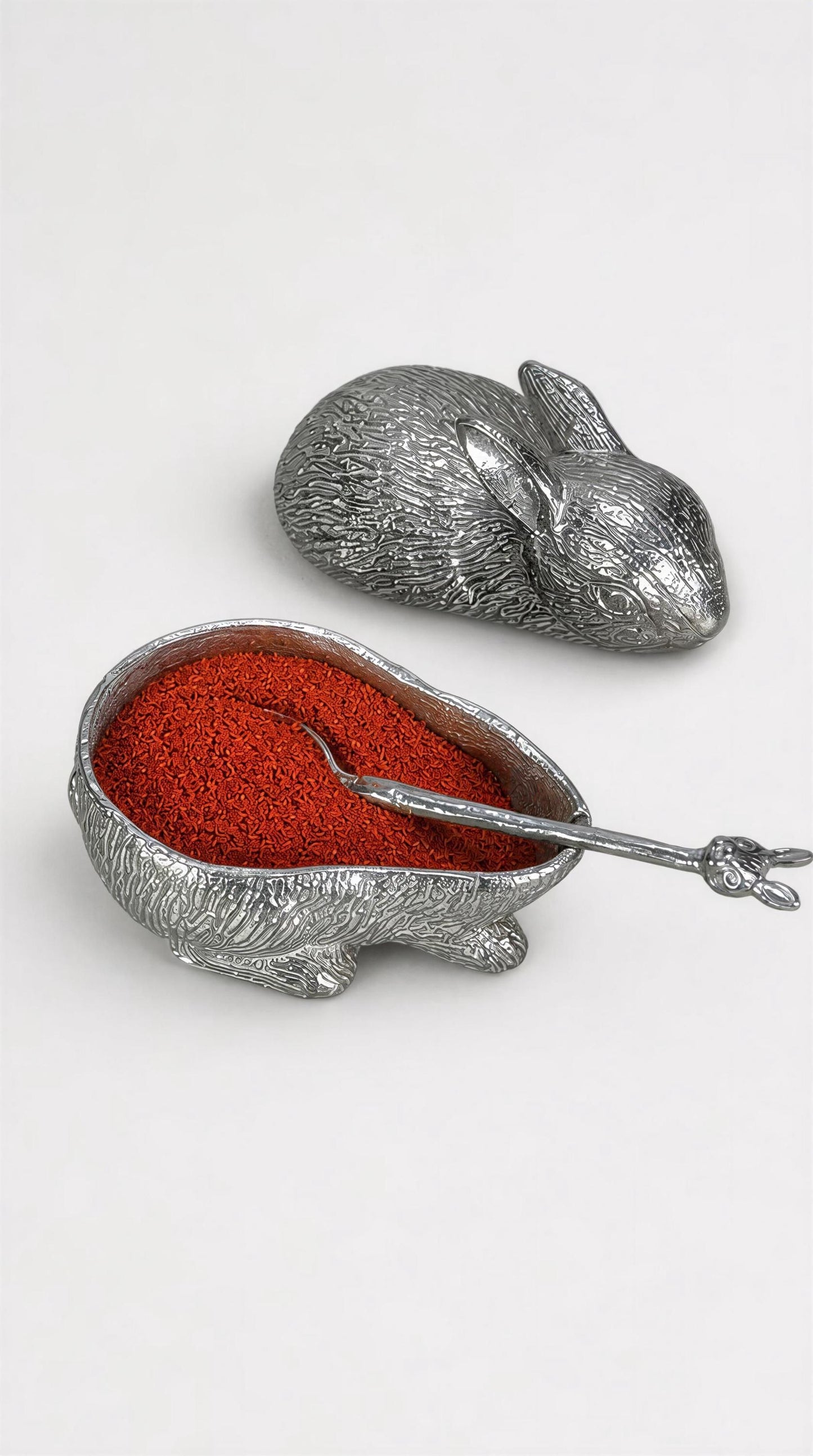 Handcrafted Bunny Salt Cellar with Spoon, Rabbit Salt Box, Lead-Free Metal Tableware Decor, Unique Culinary Gift