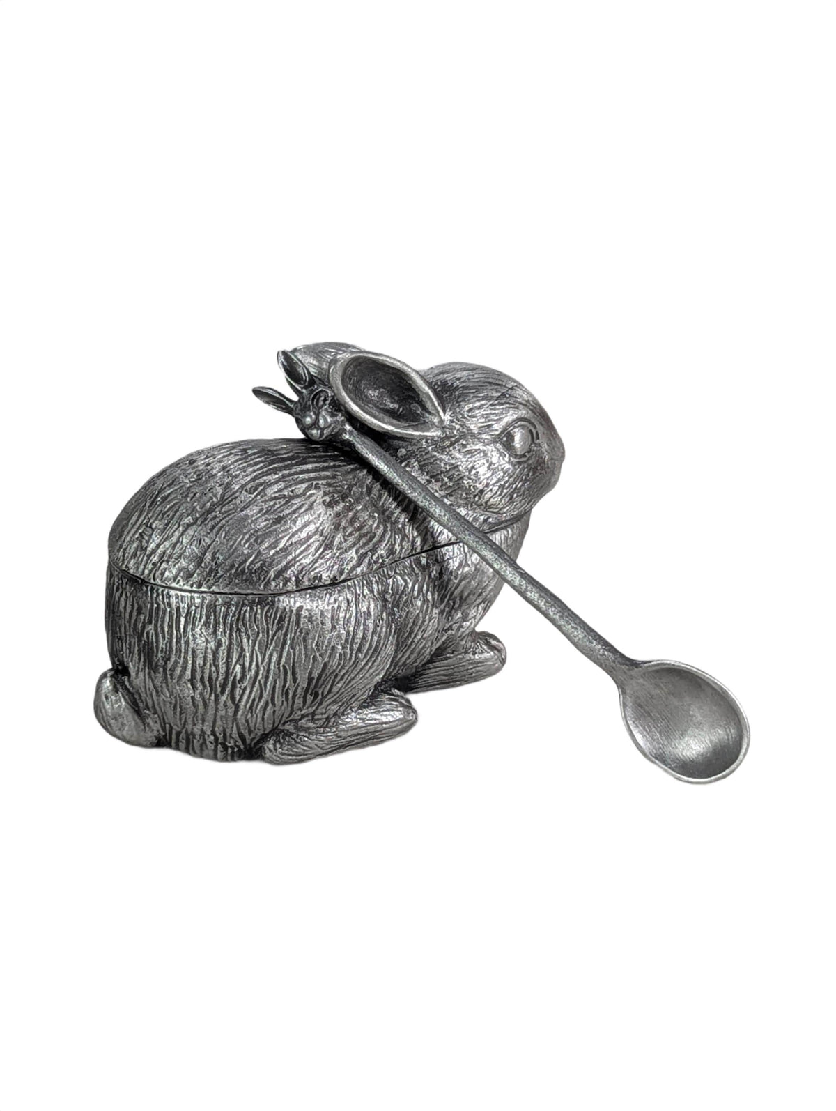 Handcrafted Bunny Salt Cellar with Spoon, Rabbit Salt Box, Lead-Free Metal Tableware Decor, Unique Culinary Gift