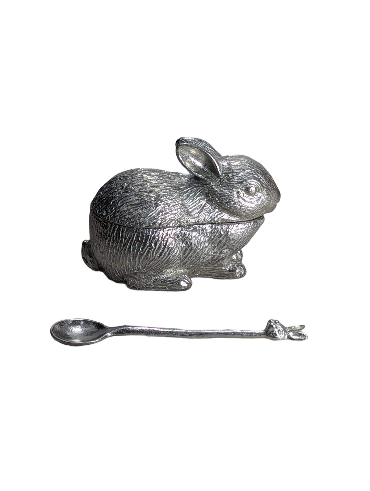 Handcrafted Bunny Salt Cellar with Spoon, Rabbit Salt Box, Lead-Free Metal Tableware Decor, Unique Culinary Gift