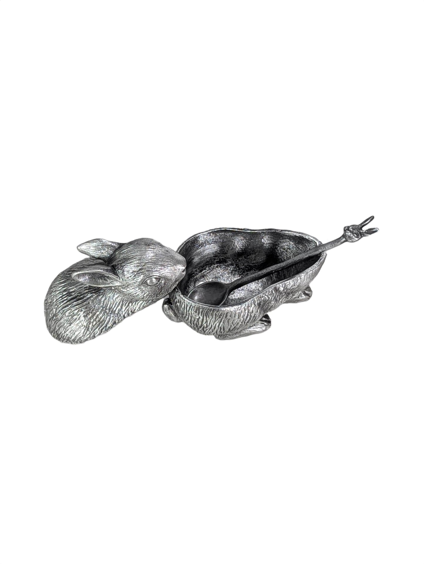 Handcrafted Bunny Salt Cellar with Spoon, Rabbit Salt Box, Lead-Free Metal Tableware Decor, Unique Culinary Gift