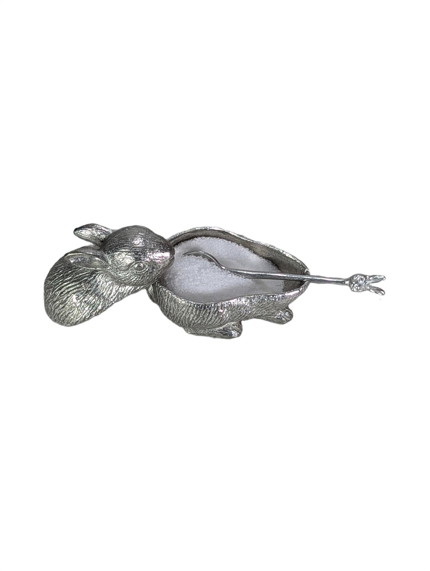 Handcrafted Bunny Salt Cellar with Spoon, Rabbit Salt Box, Lead-Free Metal Tableware Decor, Unique Culinary Gift