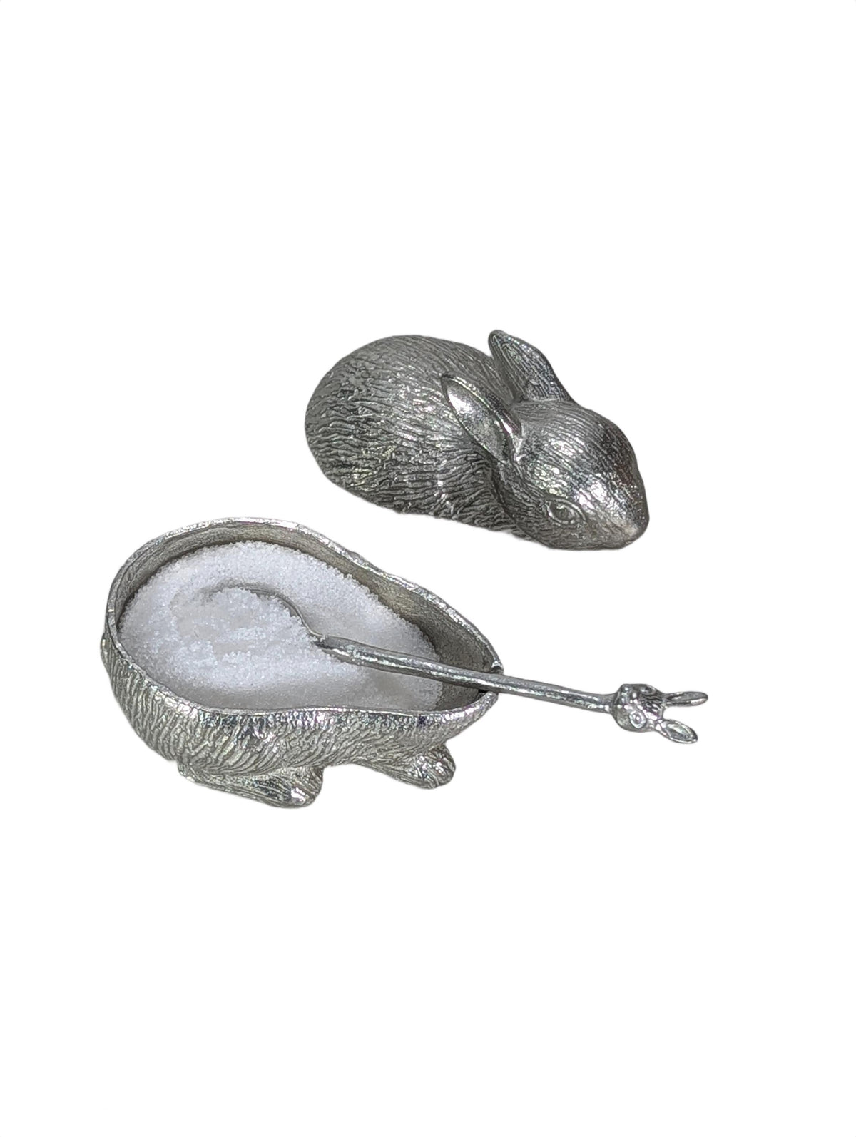 Handcrafted Bunny Salt Cellar with Spoon, Rabbit Salt Box, Lead-Free Metal Tableware Decor, Unique Culinary Gift