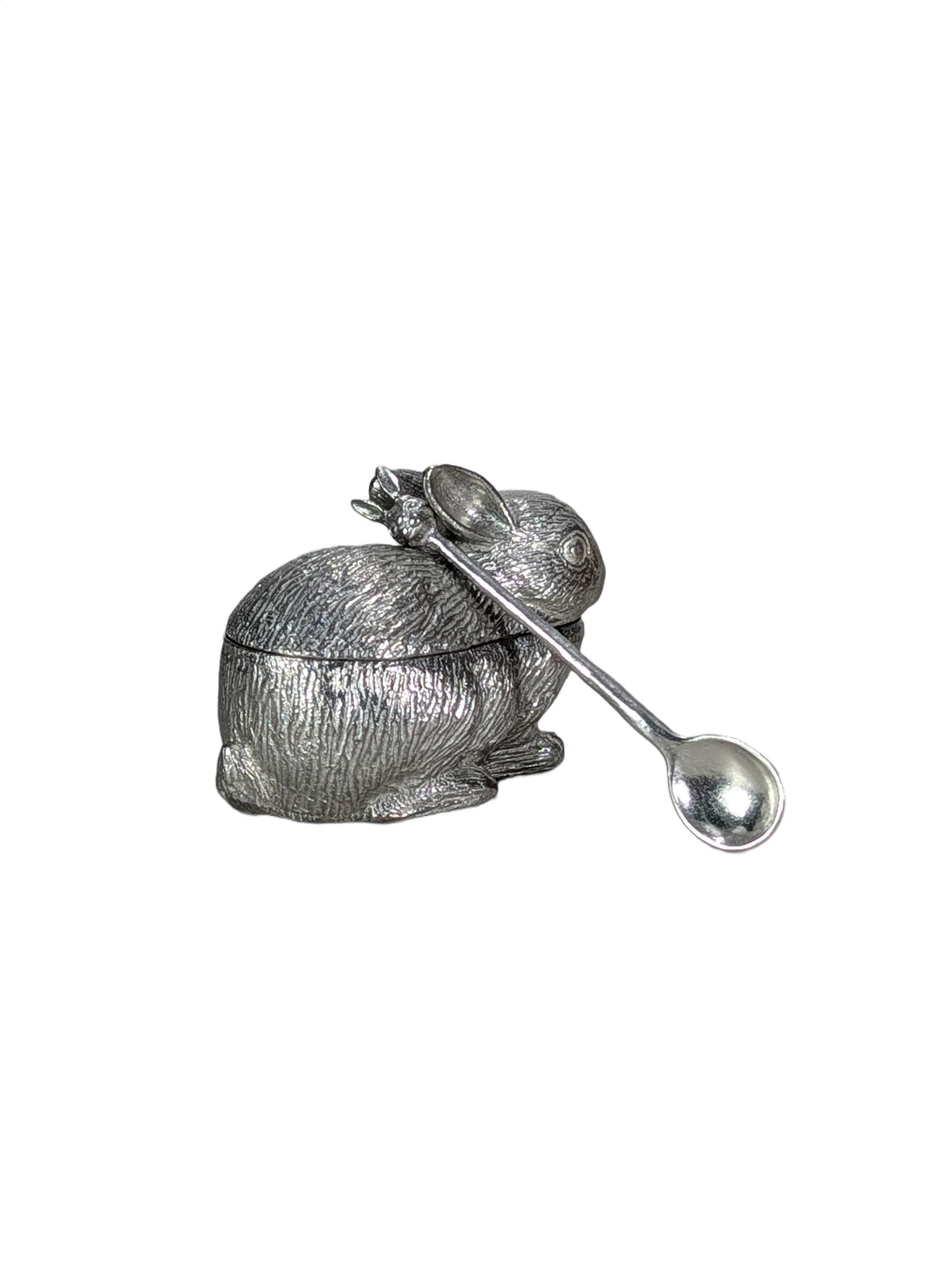 Handcrafted Bunny Salt Cellar with Spoon, Rabbit Salt Box, Lead-Free Metal Tableware Decor, Unique Culinary Gift