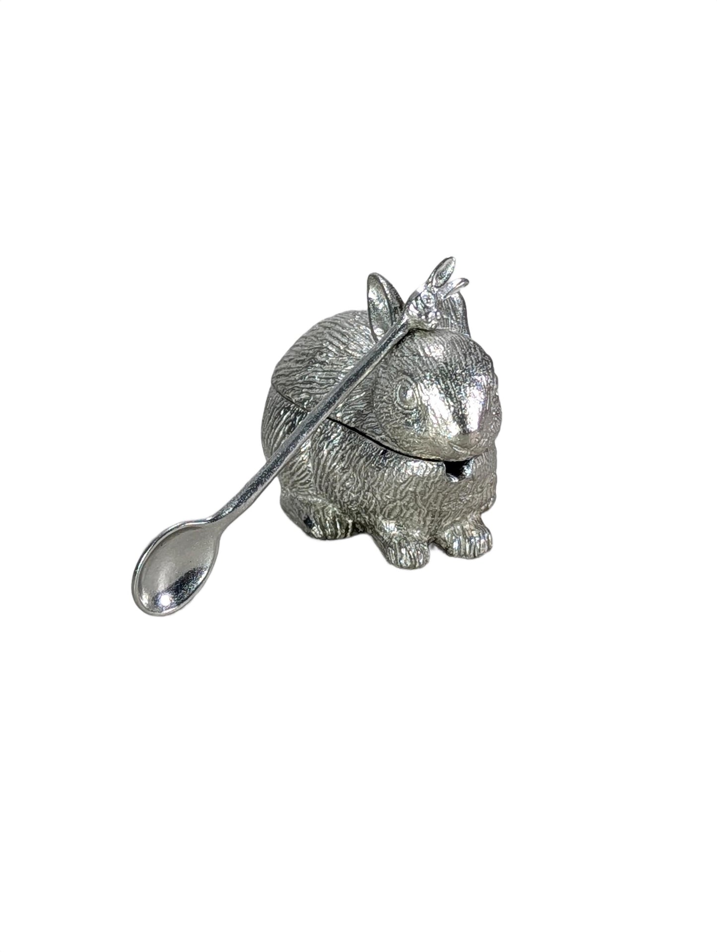 Handcrafted Bunny Salt Cellar with Spoon, Rabbit Salt Box, Lead-Free Metal Tableware Decor, Unique Culinary Gift