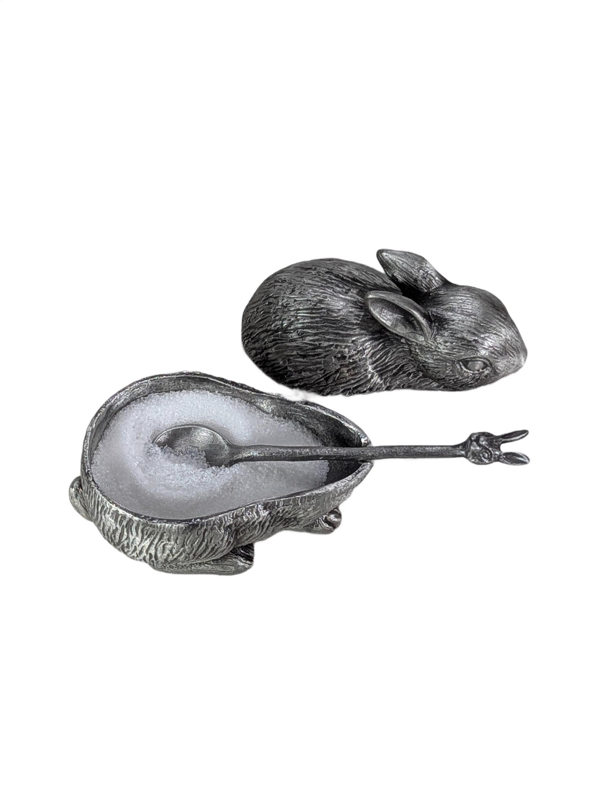 Handcrafted Bunny Salt Cellar with Spoon, Rabbit Salt Box, Lead-Free Metal Tableware Decor, Unique Culinary Gift