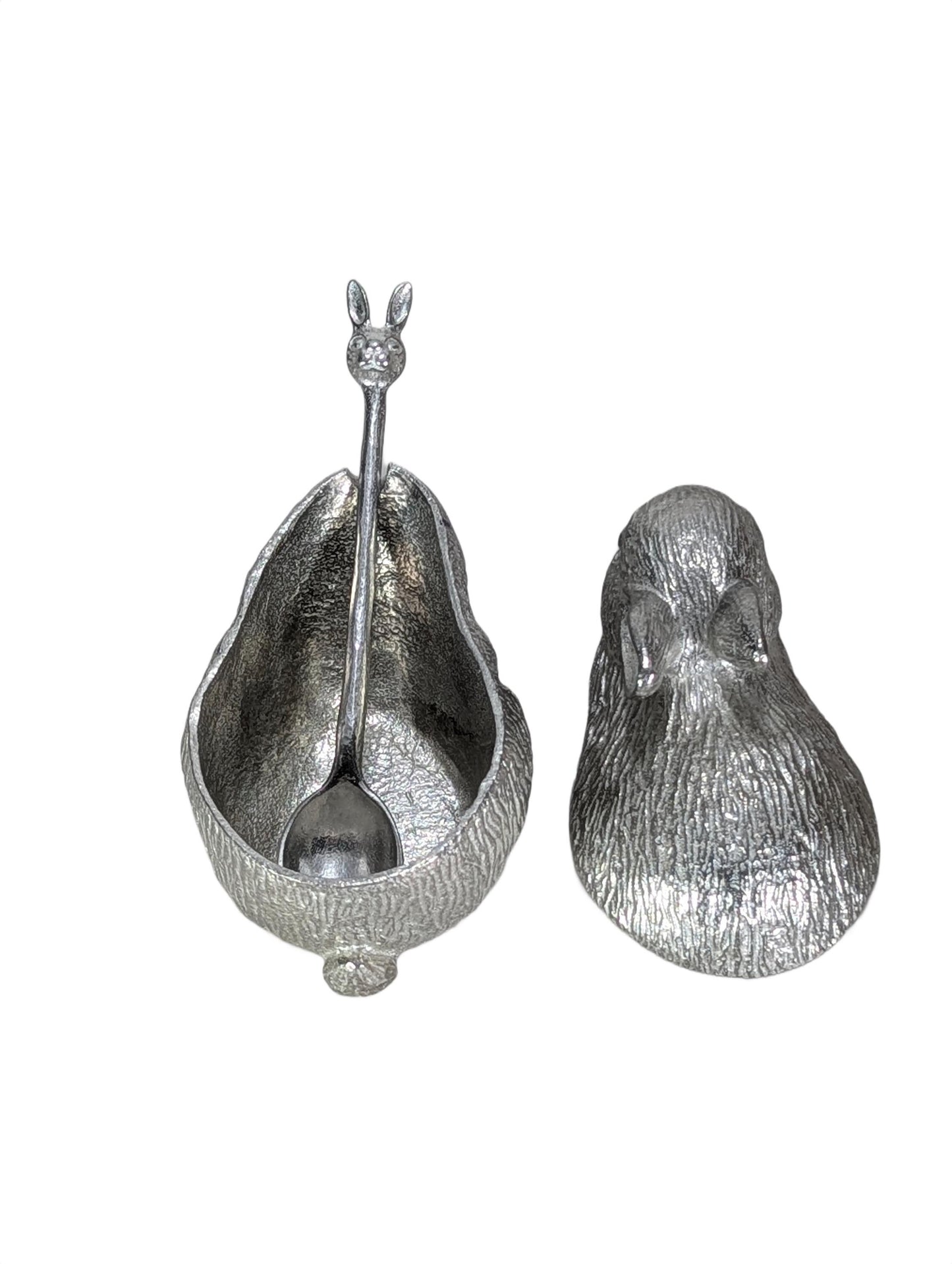 Handcrafted Bunny Salt Cellar with Spoon, Rabbit Salt Box, Lead-Free Metal Tableware Decor, Unique Culinary Gift