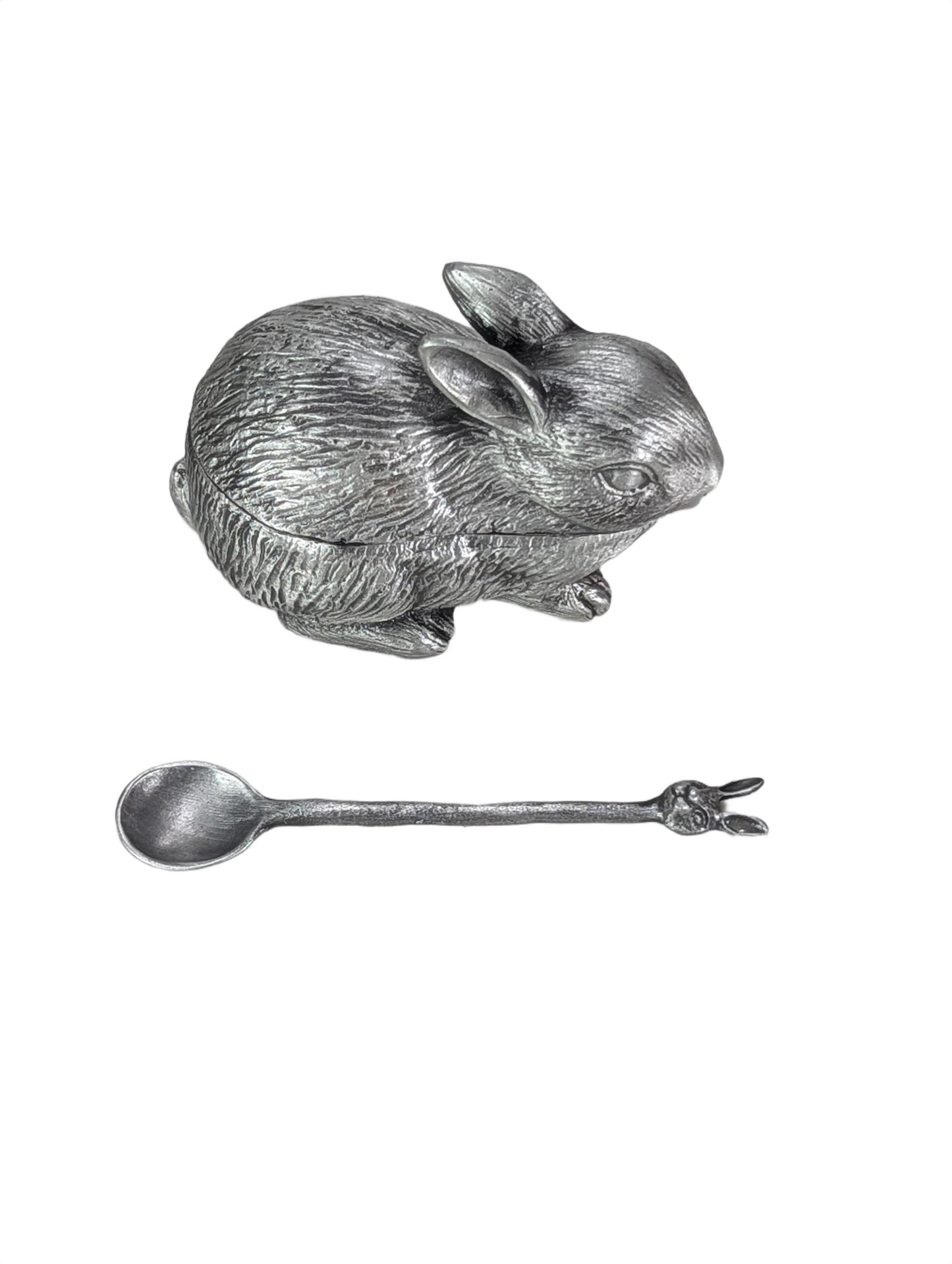 Handcrafted Bunny Salt Cellar with Spoon, Rabbit Salt Box, Lead-Free Metal Tableware Decor, Unique Culinary Gift
