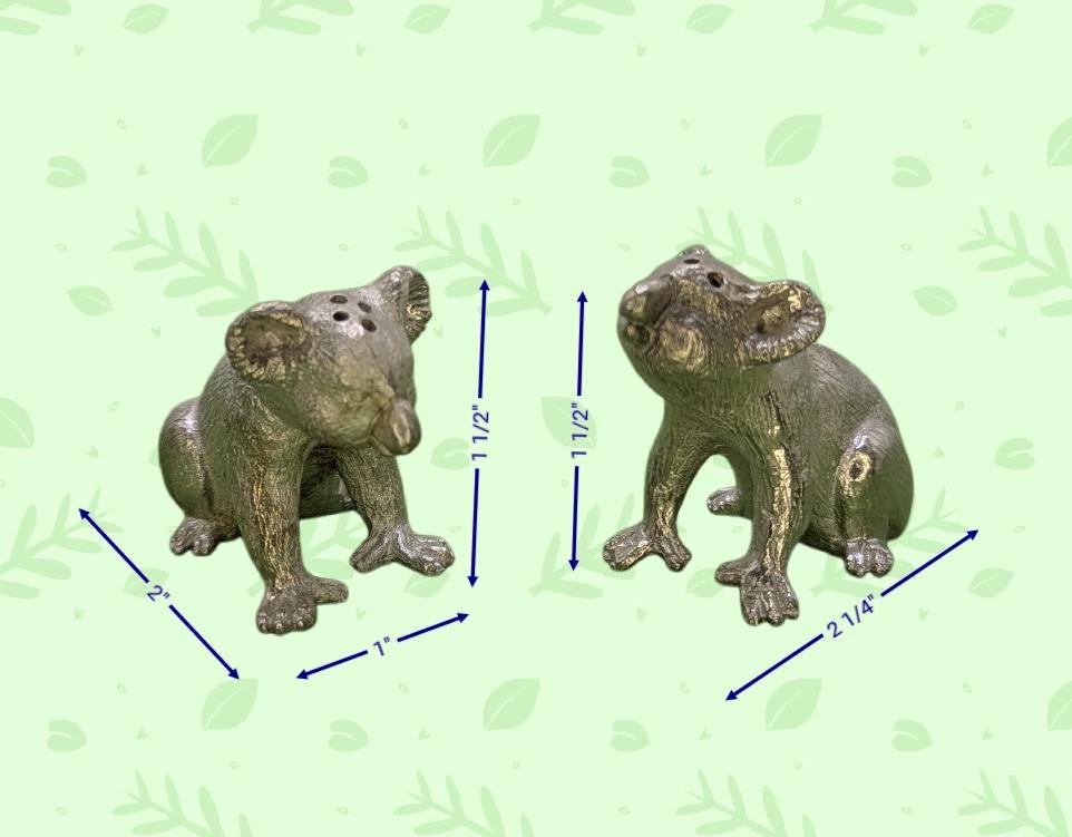 Pewter MINI Koalas Salt and Pepper Shakers with Eucalyptus Leaf Base, Handcrafted Animal Tableware