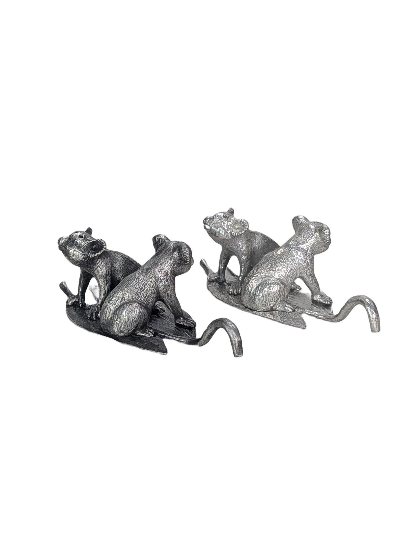 Pewter MINI Koalas Salt and Pepper Shakers with Eucalyptus Leaf Base, Handcrafted Animal Tableware
