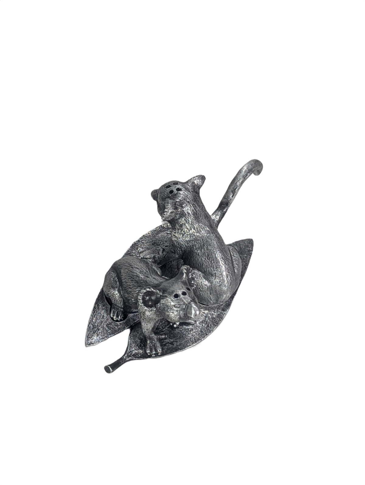 Pewter MINI Koalas Salt and Pepper Shakers with Eucalyptus Leaf Base, Handcrafted Animal Tableware