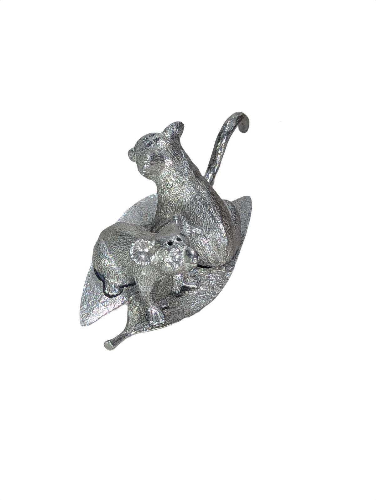 Pewter MINI Koalas Salt and Pepper Shakers with Eucalyptus Leaf Base, Handcrafted Animal Tableware