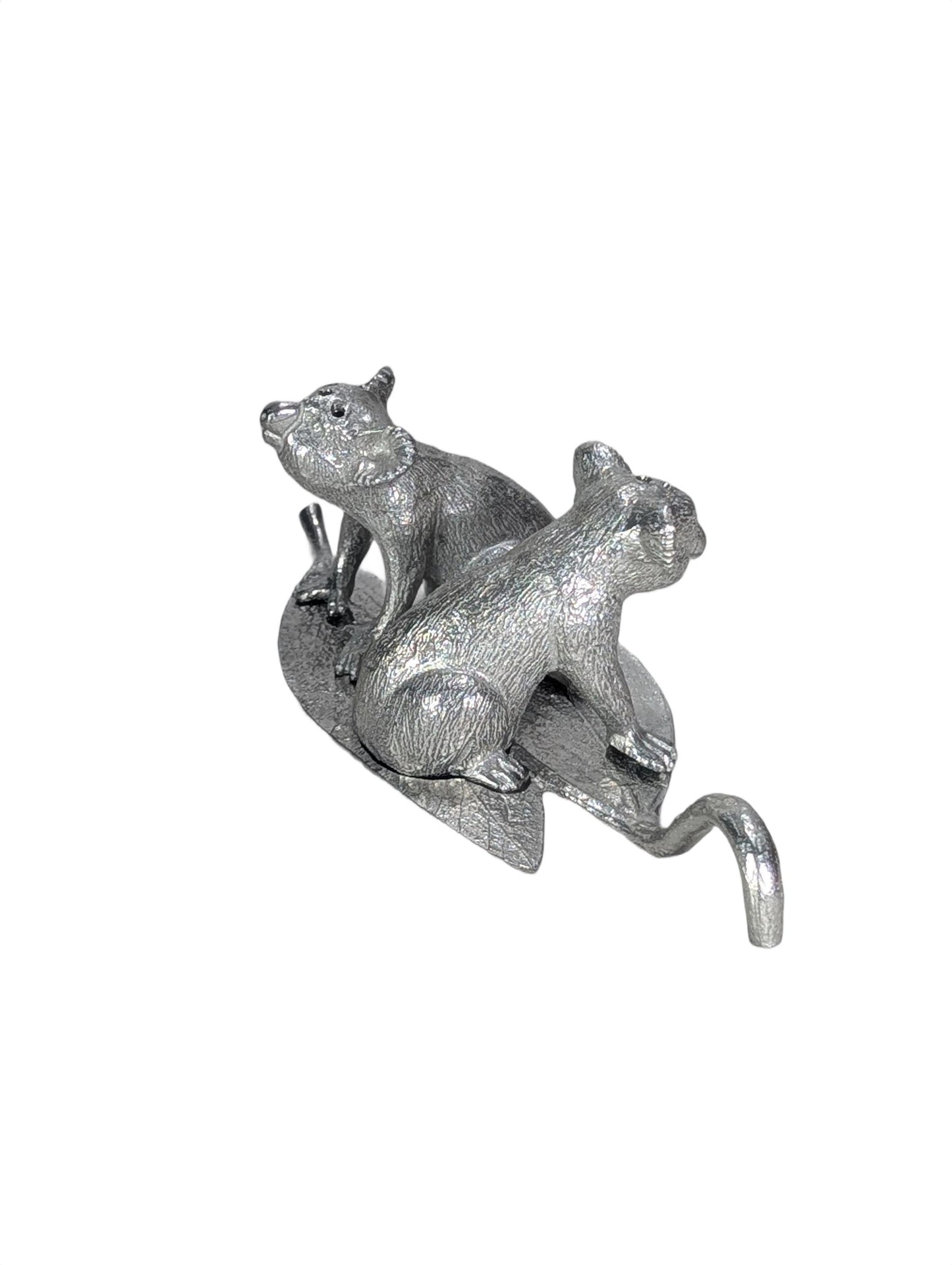 Pewter MINI Koalas Salt and Pepper Shakers with Eucalyptus Leaf Base, Handcrafted Animal Tableware