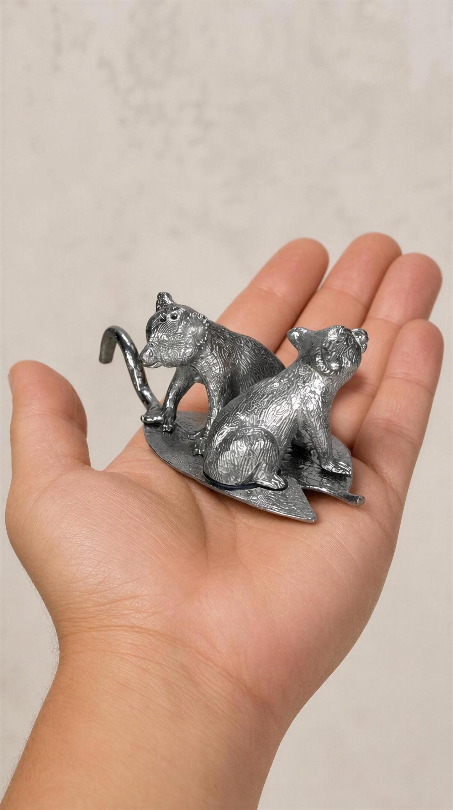 Pewter MINI Koalas Salt and Pepper Shakers with Eucalyptus Leaf Base, Handcrafted Animal Tableware