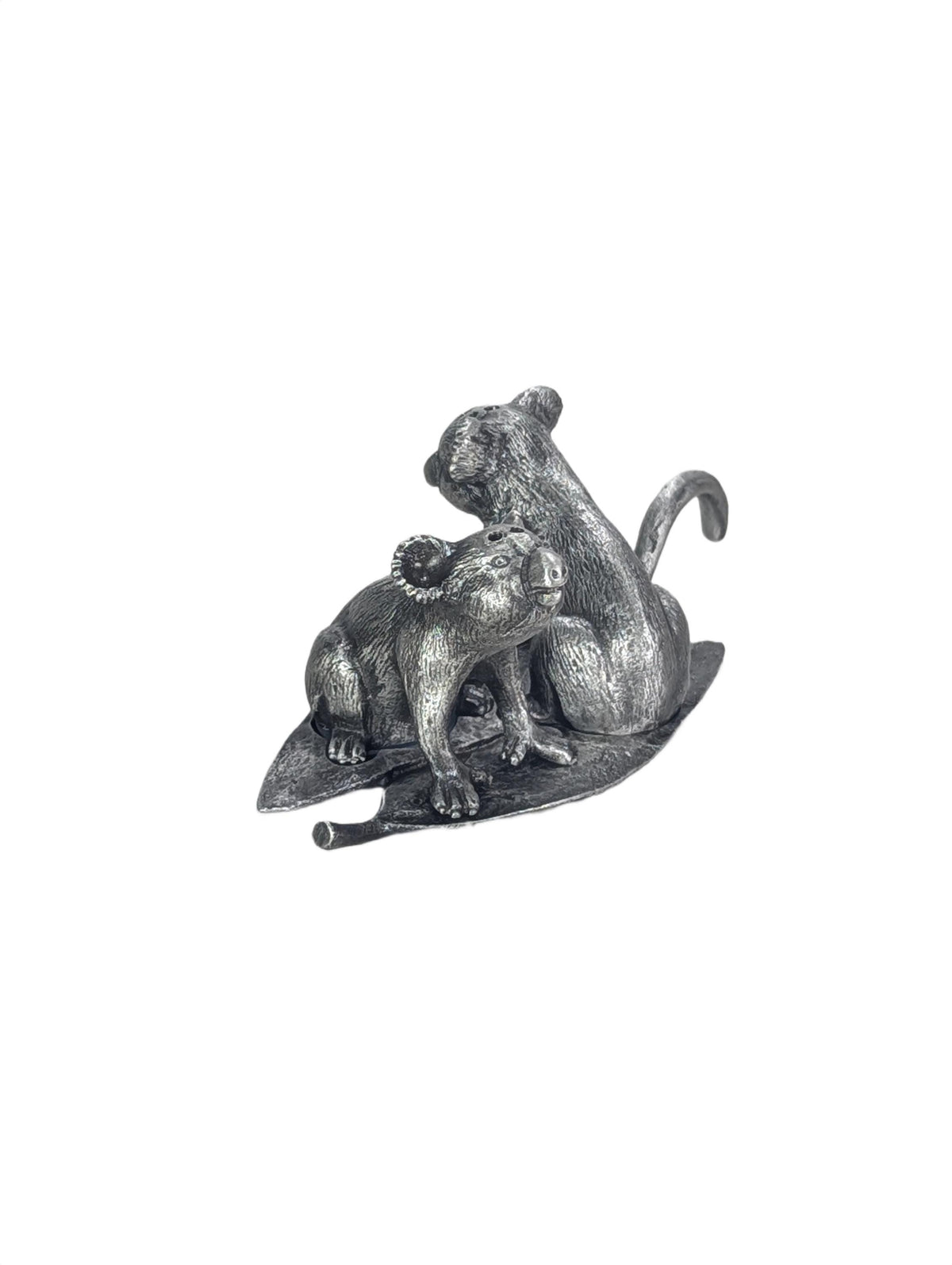 Pewter MINI Koalas Salt and Pepper Shakers with Eucalyptus Leaf Base, Handcrafted Animal Tableware
