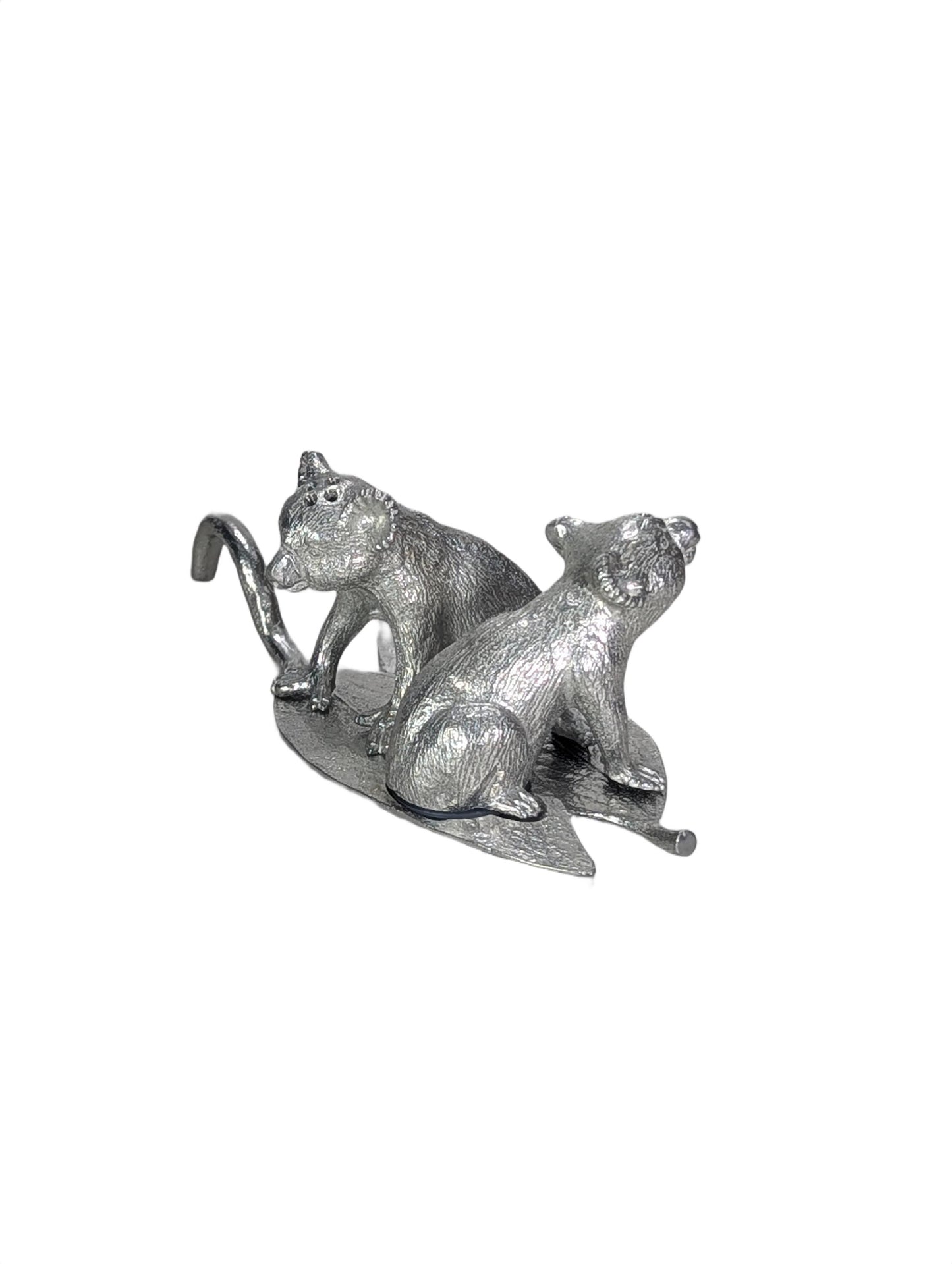 Pewter MINI Koalas Salt and Pepper Shakers with Eucalyptus Leaf Base, Handcrafted Animal Tableware