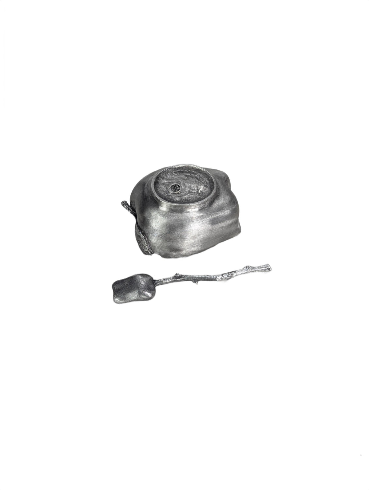 Handcrafted Pewter Apple Salt Cellar with Spoon, Botanical Pinch Pot, Rustic Harvest Table Decor, Artisan Spice Bowl