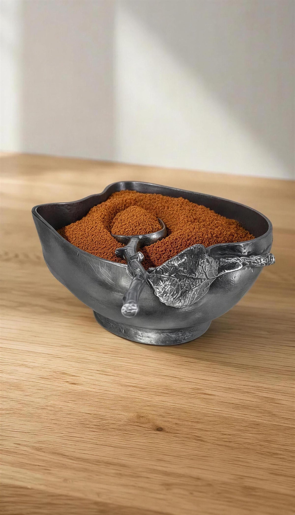 Handcrafted Pewter Apple Salt Cellar with Spoon, Botanical Pinch Pot, Rustic Harvest Table Decor, Artisan Spice Bowl