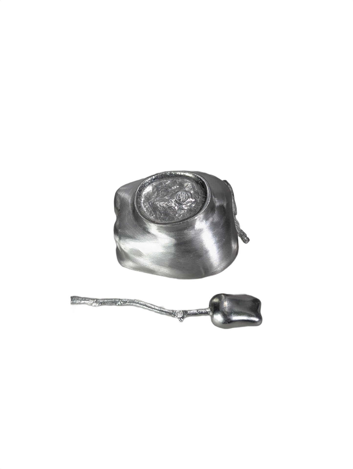 Handcrafted Pewter Apple Salt Cellar with Spoon, Botanical Pinch Pot, Rustic Harvest Table Decor, Artisan Spice Bowl