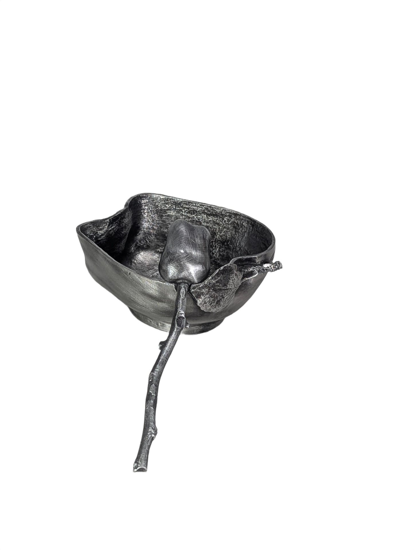 Handcrafted Pewter Apple Salt Cellar with Spoon, Botanical Pinch Pot, Rustic Harvest Table Decor, Artisan Spice Bowl