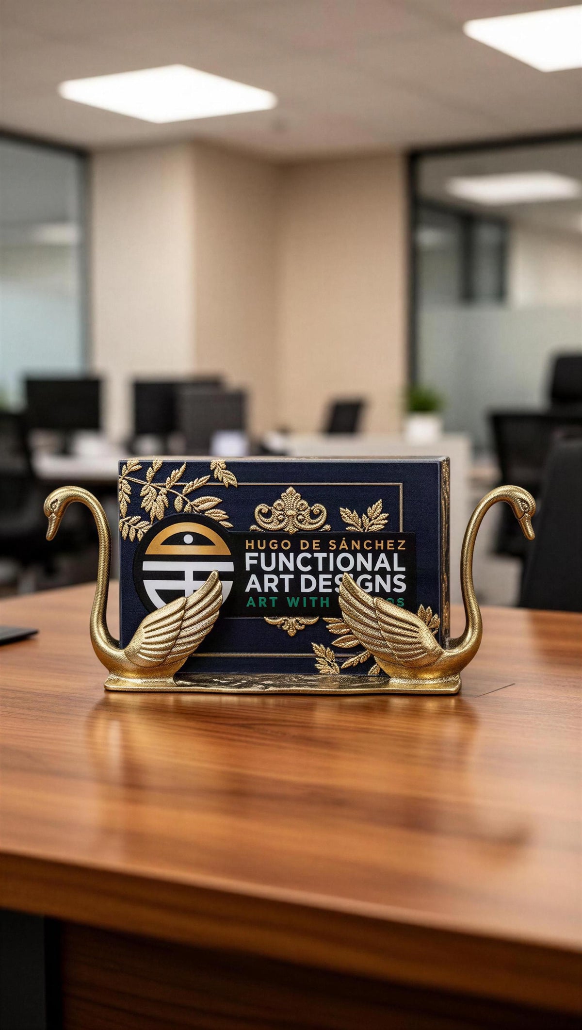 Handcrafted Pewter Swan Business Card Holder, Minimalist Dual Swan Desk Organizer