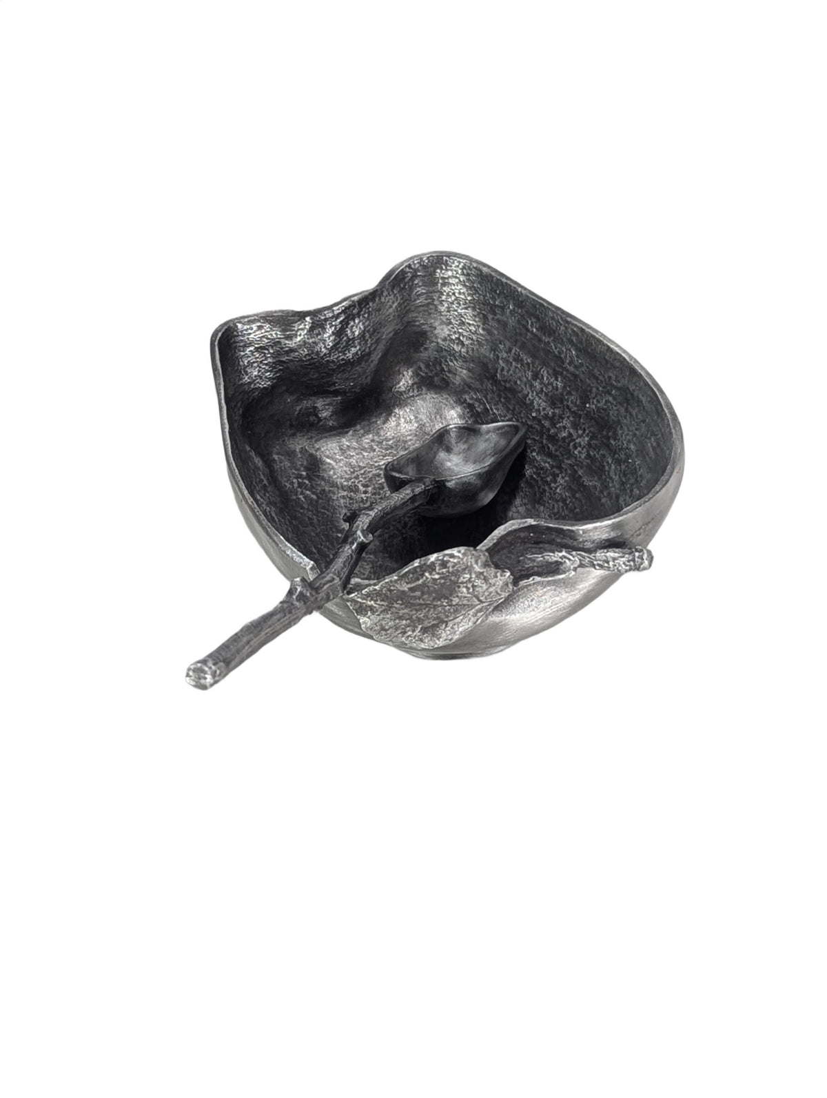 Handcrafted Pewter Apple Salt Cellar with Spoon, Botanical Pinch Pot, Rustic Harvest Table Decor, Artisan Spice Bowl