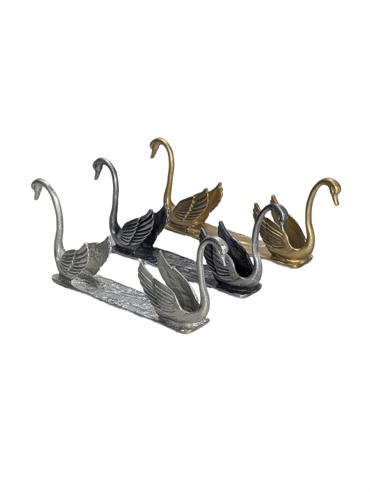 Handcrafted Pewter Swan Business Card Holder, Minimalist Dual Swan Desk Organizer
