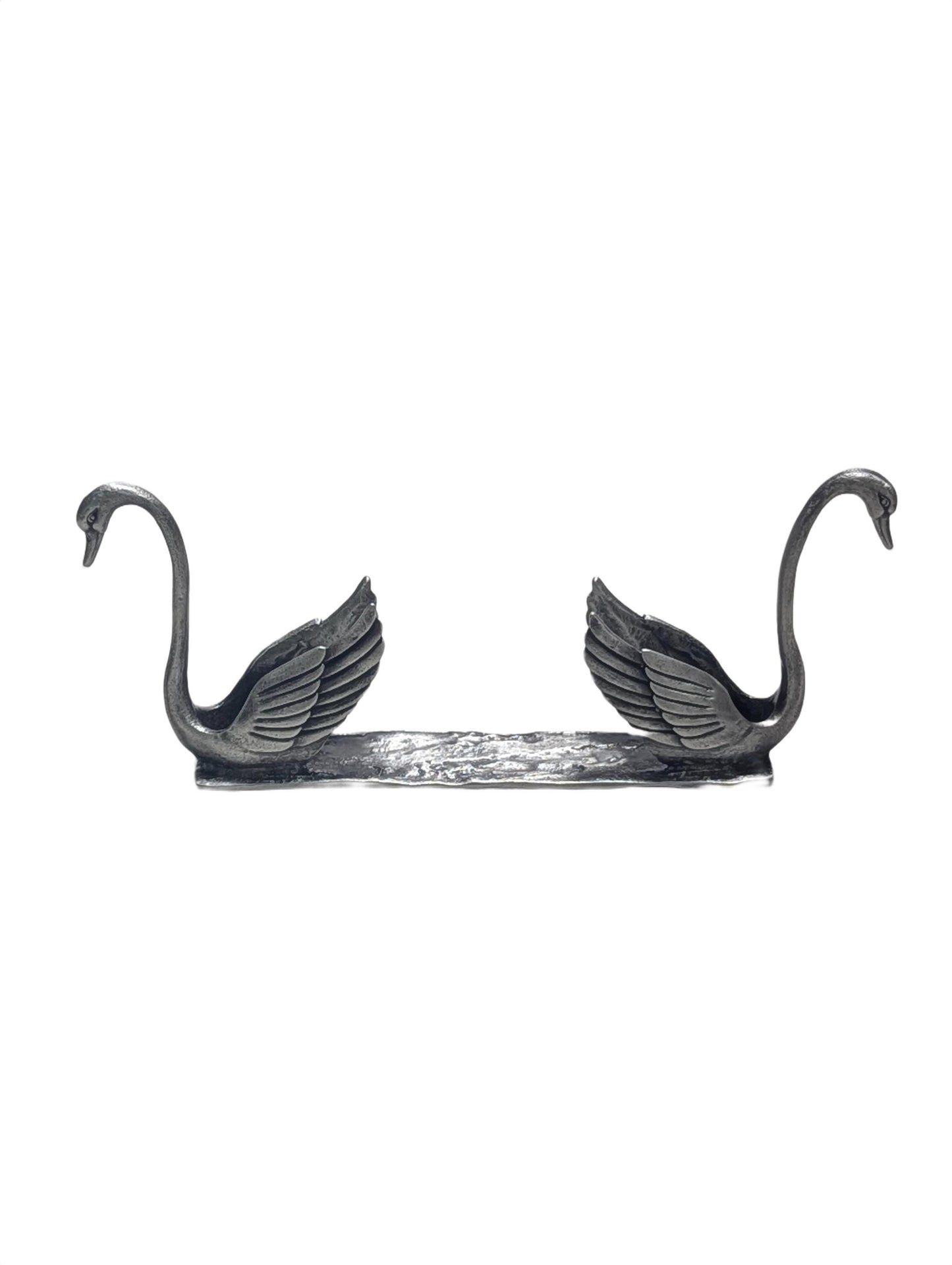 Handcrafted Pewter Swan Business Card Holder, Minimalist Dual Swan Desk Organizer