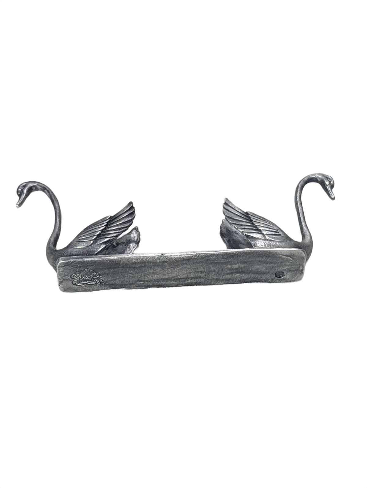 Handcrafted Pewter Swan Business Card Holder, Minimalist Dual Swan Desk Organizer