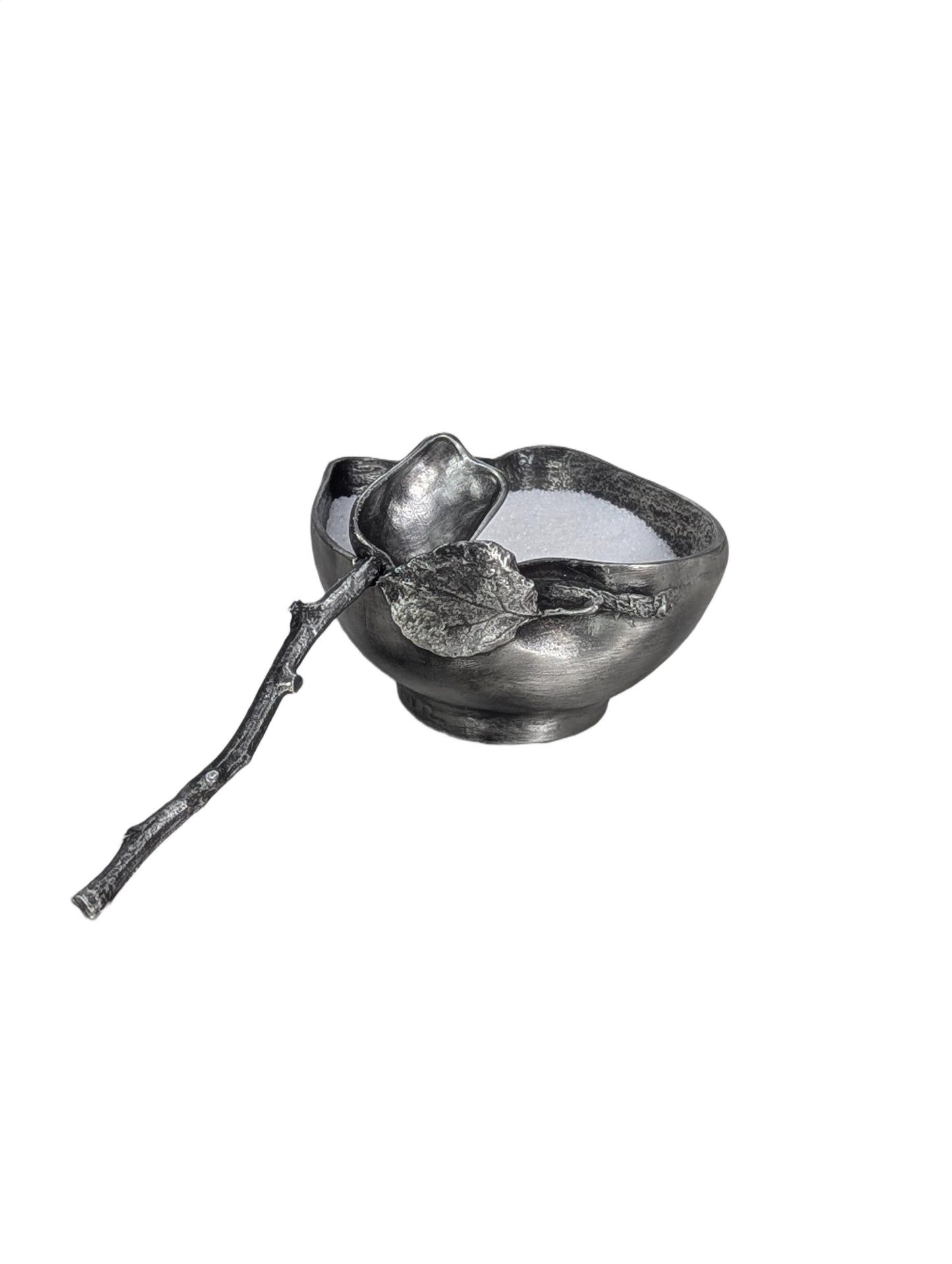 Handcrafted Pewter Apple Salt Cellar with Spoon, Botanical Pinch Pot, Rustic Harvest Table Decor, Artisan Spice Bowl