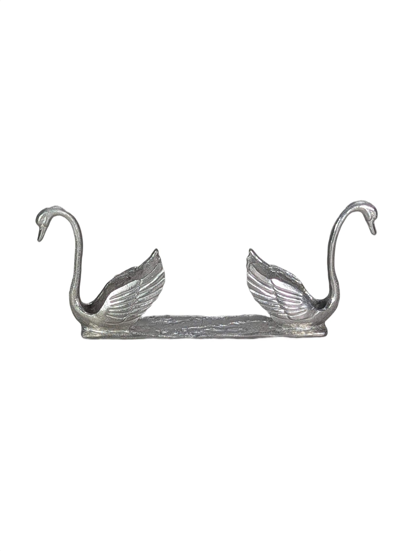Handcrafted Pewter Swan Business Card Holder, Minimalist Dual Swan Desk Organizer