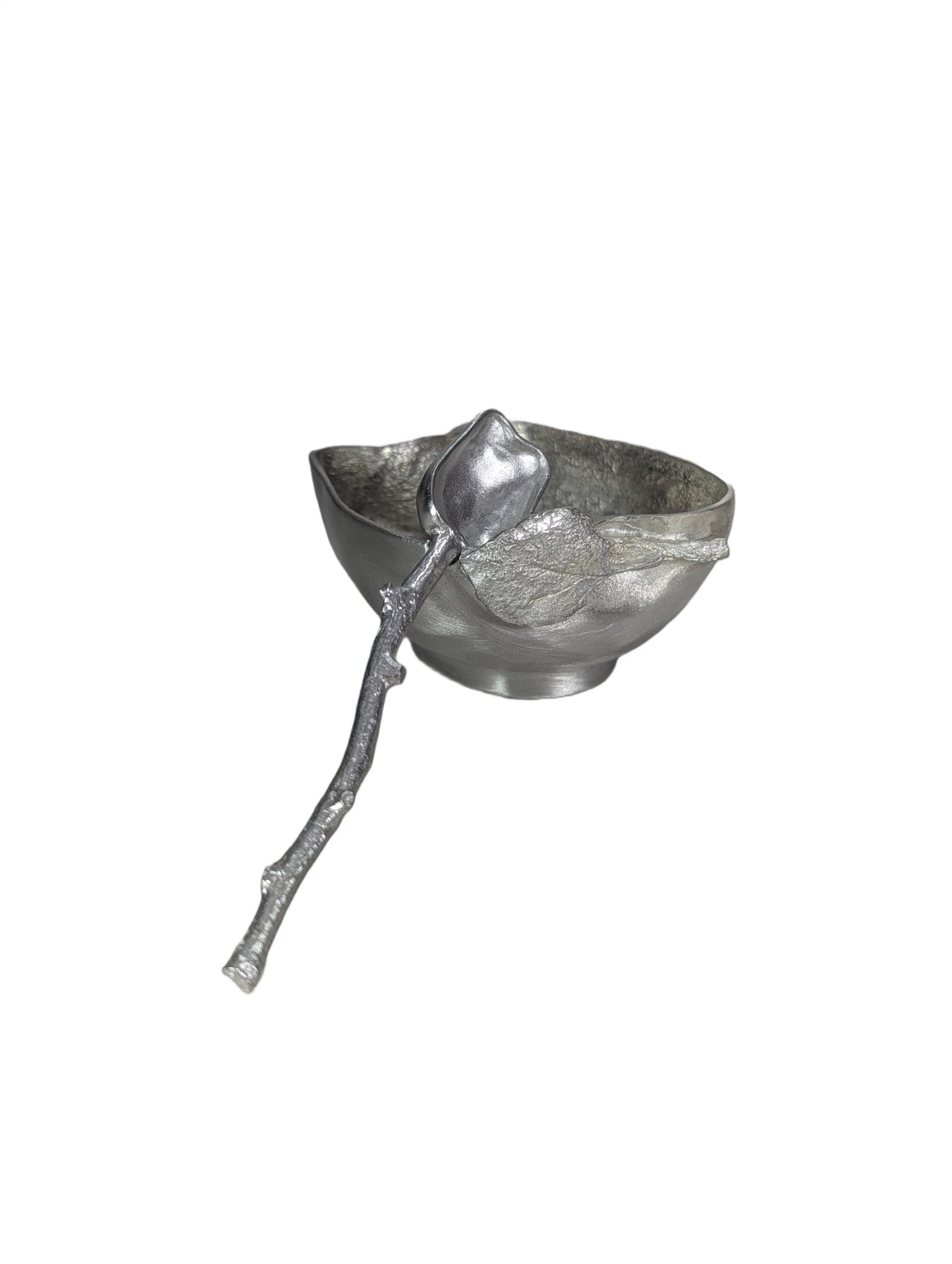 Handcrafted Pewter Apple Salt Cellar with Spoon, Botanical Pinch Pot, Rustic Harvest Table Decor, Artisan Spice Bowl