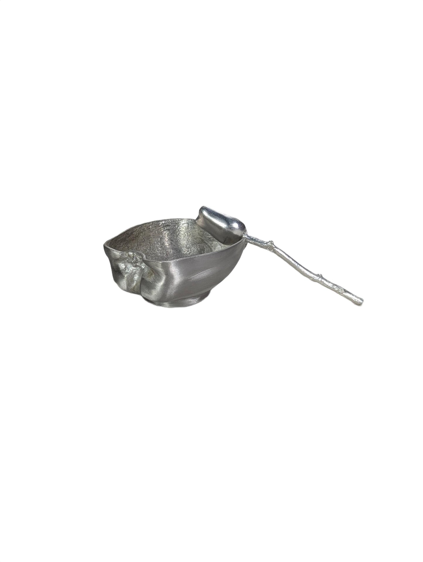 Handcrafted Pewter Apple Salt Cellar with Spoon, Botanical Pinch Pot, Rustic Harvest Table Decor, Artisan Spice Bowl