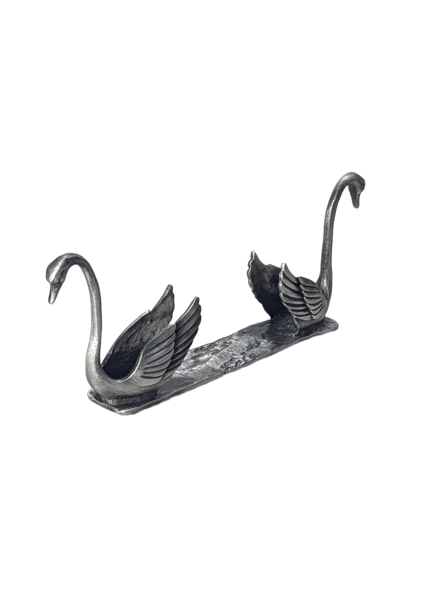 Handcrafted Pewter Swan Business Card Holder, Minimalist Dual Swan Desk Organizer