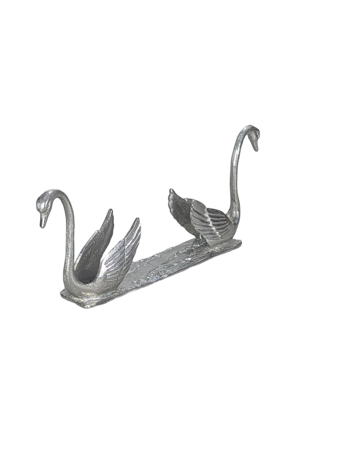 Handcrafted Pewter Swan Business Card Holder, Minimalist Dual Swan Desk Organizer