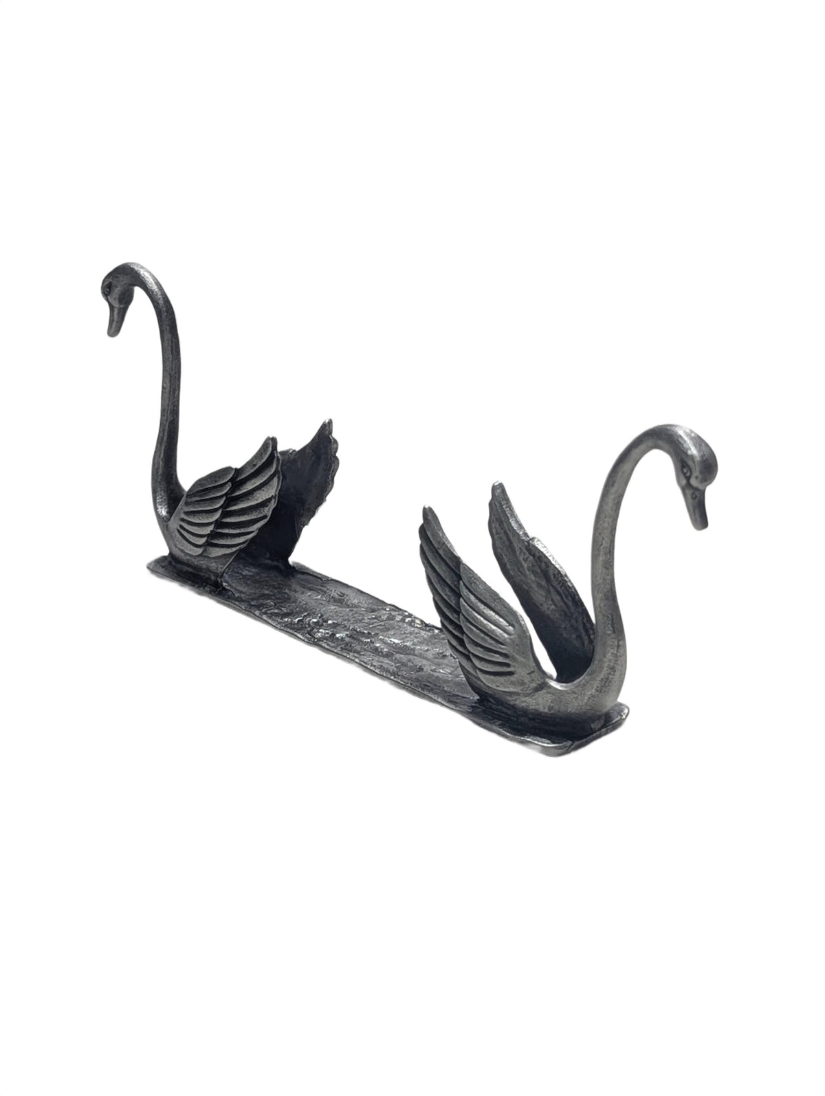 Handcrafted Pewter Swan Business Card Holder, Minimalist Dual Swan Desk Organizer