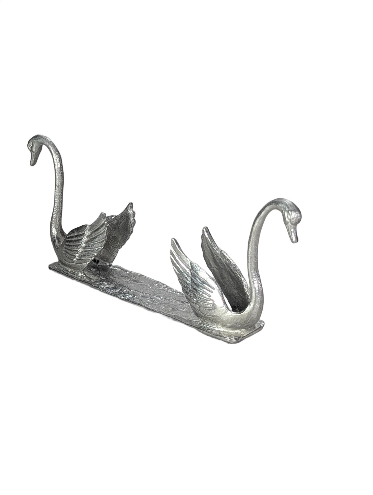Handcrafted Pewter Swan Business Card Holder, Minimalist Dual Swan Desk Organizer