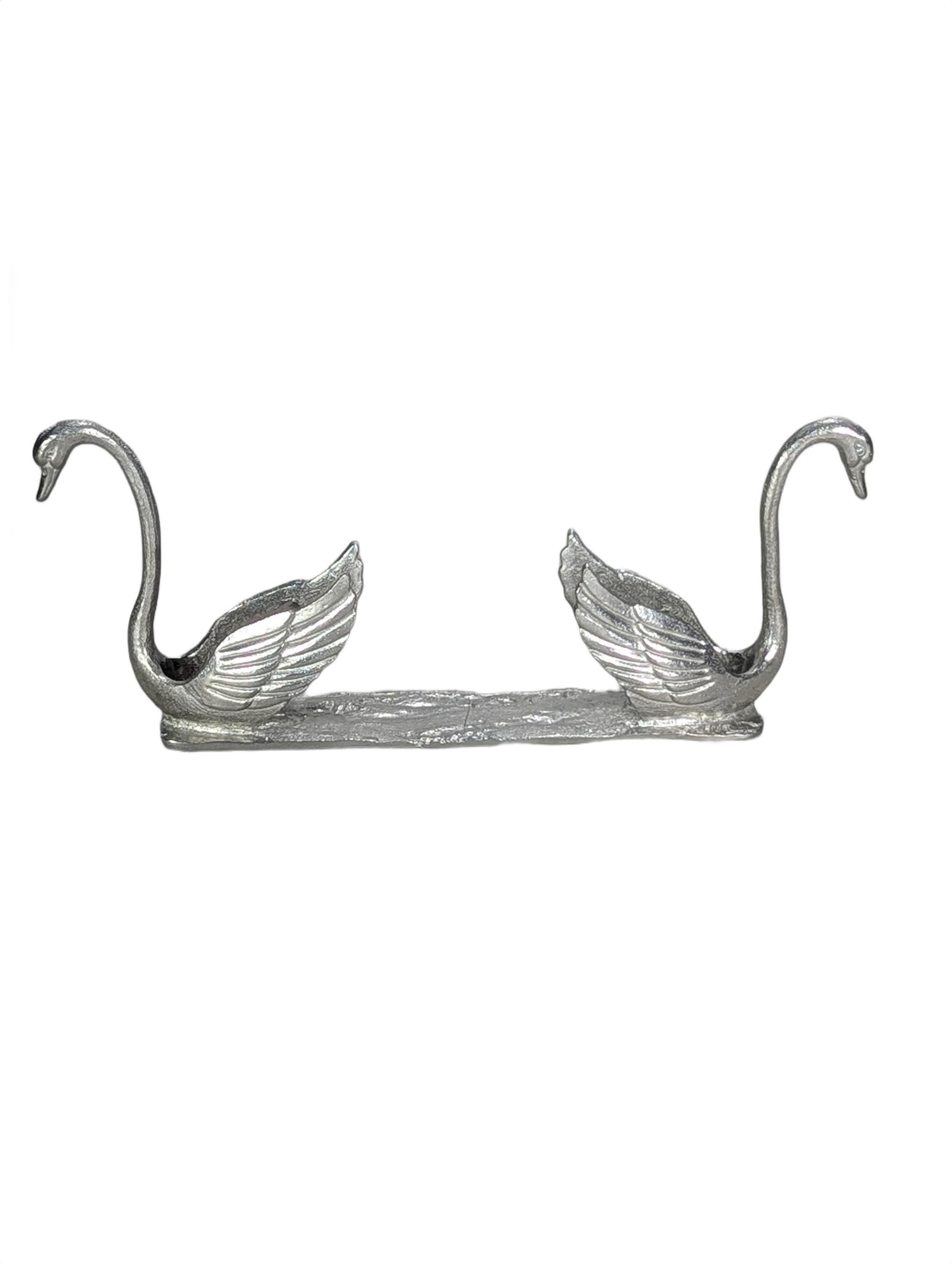Handcrafted Pewter Swan Business Card Holder, Minimalist Dual Swan Desk Organizer