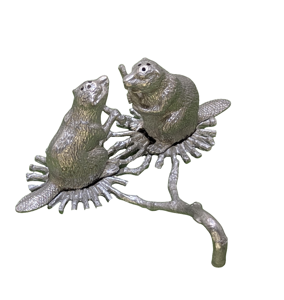 Beaver Miniature Minimalist Pewter Salt & Pepper Shakers Set Inspired by Nature Collectible