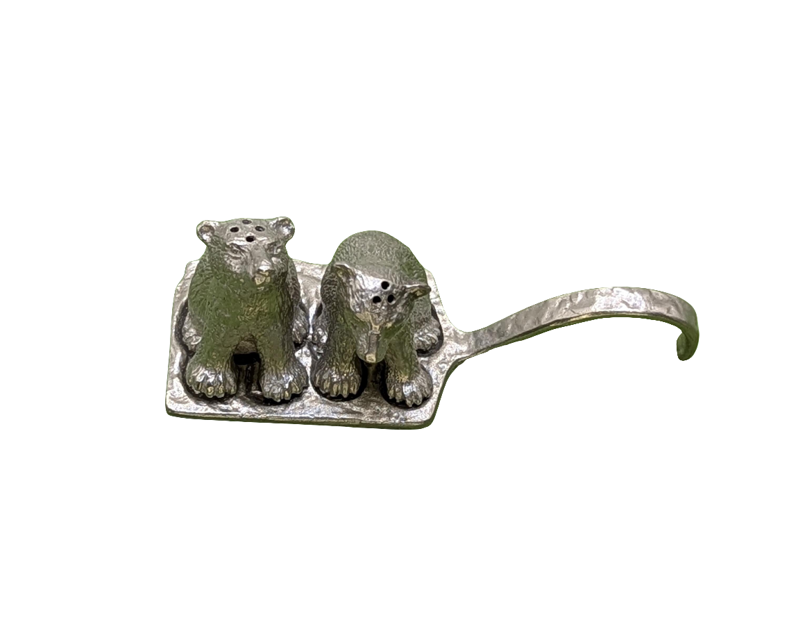 Polar Bear Cubs Miniature Minimalist Pewter Salt & Pepper Shakers Set Collectible