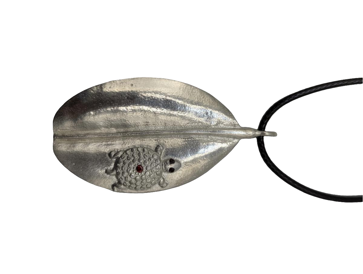 Turtle on Mangrove Leaf Pewter Pendant