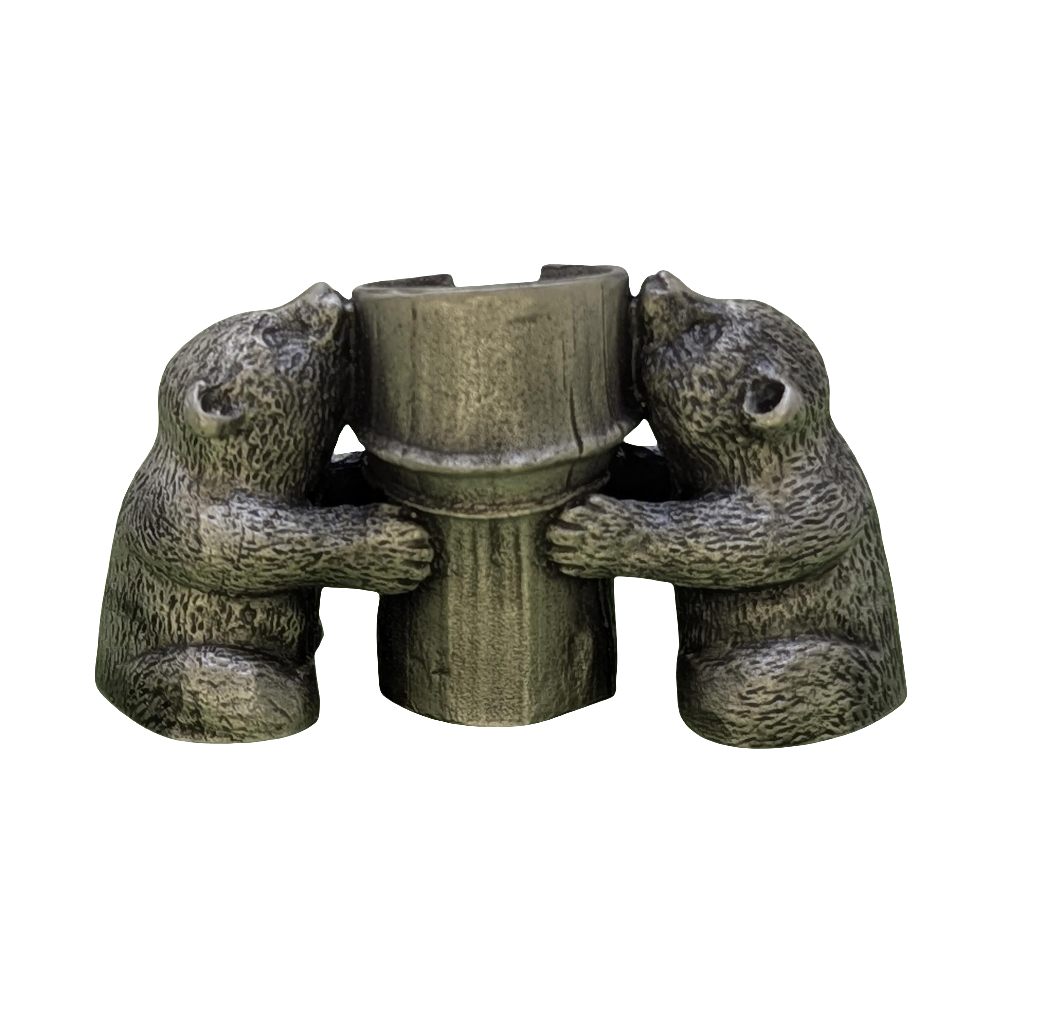 Minimalist Bamboo Pandas Pewter Taper Candle Holder Decor Collectible