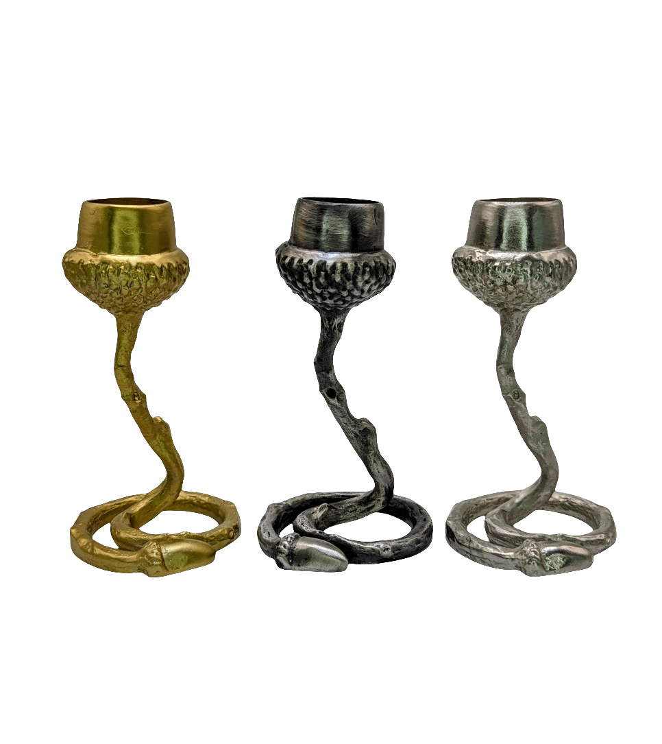 Pewter Acorn Twig Taper Candle Holder Home Decor Inspired by Nature
