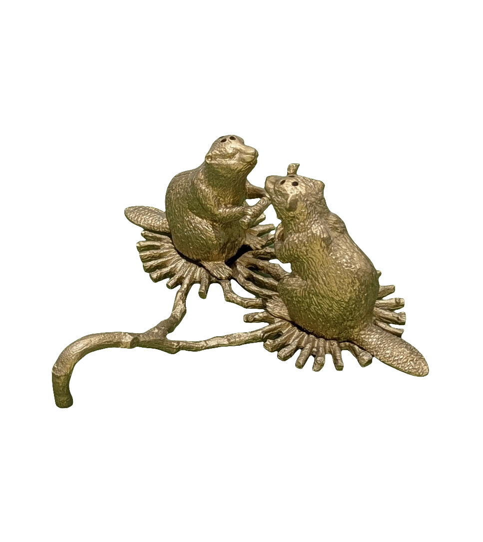 Beaver Miniature Minimalist Pewter Salt & Pepper Shakers Set Inspired by Nature Collectible